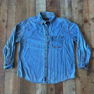 Woolrich Vintage 1990s denim long sleeve button up with aztec embroidery design